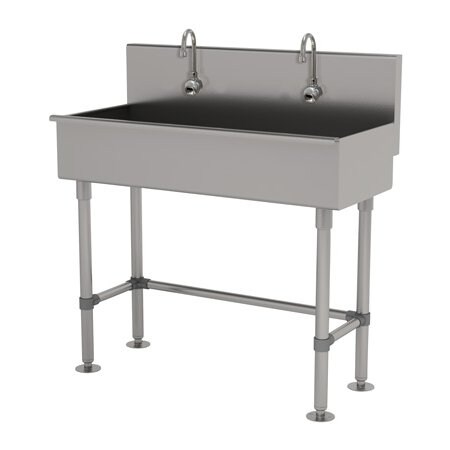 Advance Tabco 2 Stat 16 Ga. 304 SS Floor Mt Square Corner Sink, Electric Faucet Incl 19-FM-40EF